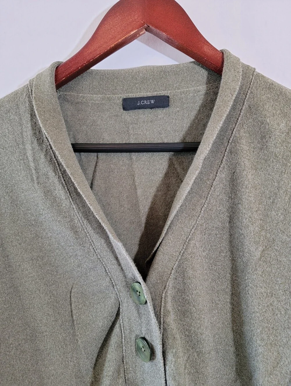 J.Crew Olive Green V-Neck Button Front Cardigan Sz L Preppy Coquette Fall Boho